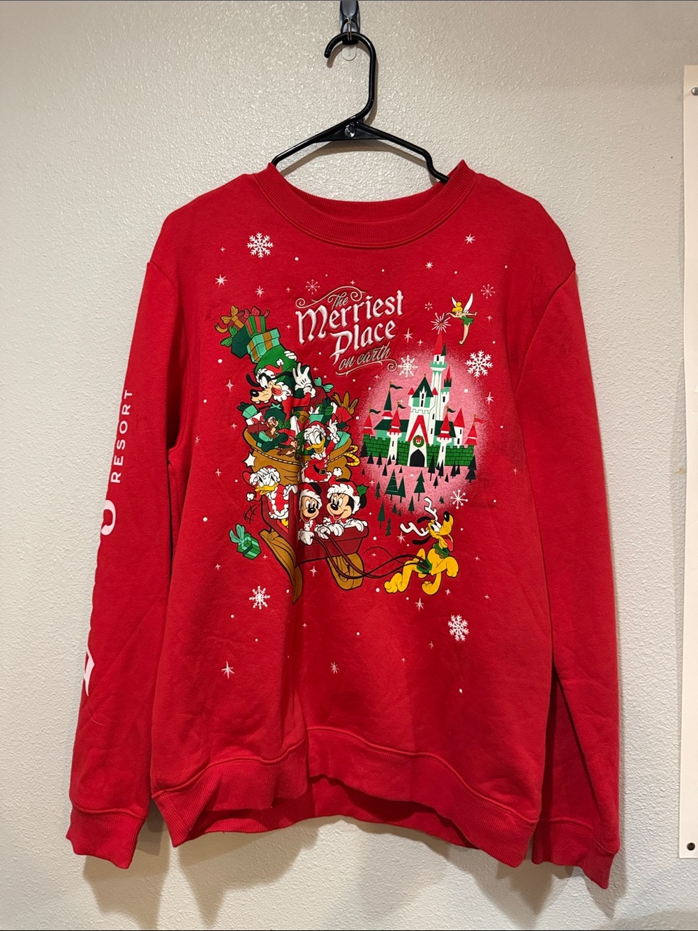 Disney Red Holiday Crewneck Sweatshirt with Iconic Character Print